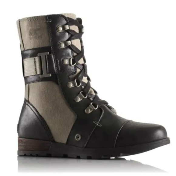 Sorel Major Carly Casual Lace Up Boots Black Gray Leather Canvas Size 7 - Picture 1 of 9